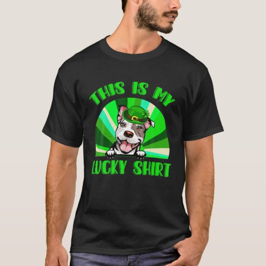 Cute Lucky Pitbull Shamrock Irish Funny St Patrick T-shirt (Voorkant)
