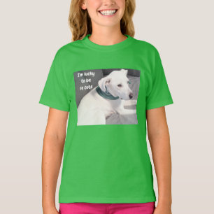 Cute Lucky Puppy Dog met Green Scarf T-Shirt