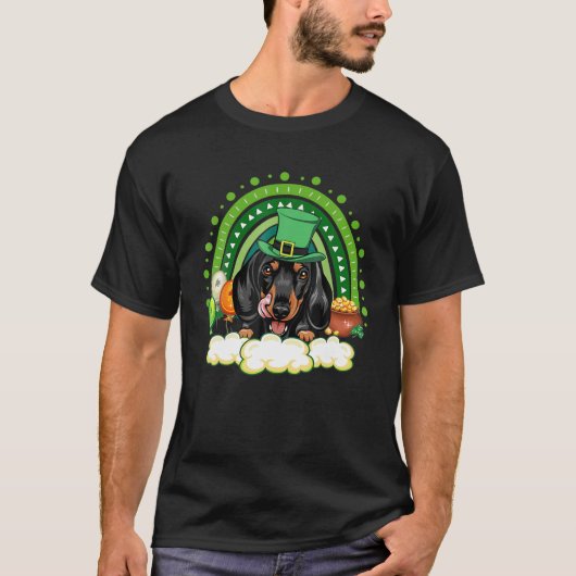 Cute Lucky Rainbow Dachshund Shamrock St Patrick's T-shirt (Voorkant)