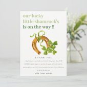 Cute Lucky Shamrock St Patrick's Day Baby shower Bedankkaart (Staand voorkant)