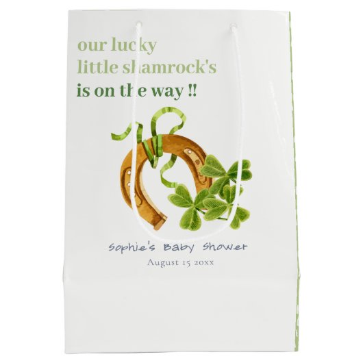Cute Lucky Shamrock St Patrick's Day Baby shower Medium Cadeauzakje (Achterkant)