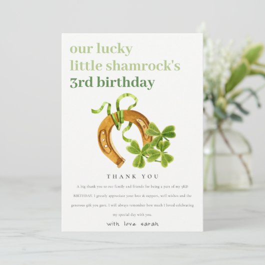 Cute Lucky Shamrock St Patrick's Day Kinderen Birt Bedankkaart (Staand voorkant)