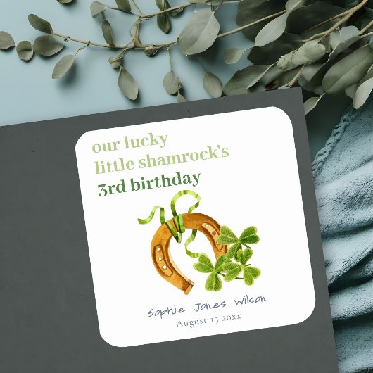 Cute Lucky Shamrock St Patrick's Day Kinderen Birt Vierkante Sticker