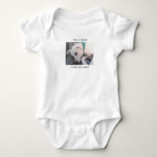 Cute Lucky White Puppy Dog Wearing Green Scarf Bab Romper