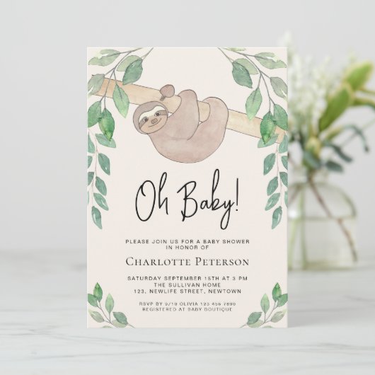 Cute Luiaard Baby Shower Kaart (Staand voorkant)