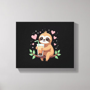 Cute Luiaard Boba Bubble Melk Thee Kawaii Vrouwen Canvas Afdruk