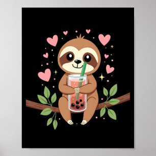 Cute Luiaard Boba Bubble Melk Thee Kawaii Vrouwen Poster