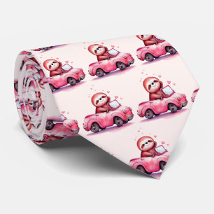 Cute Luiaard die een Roze Convertible Bestuurt Pat Stropdas