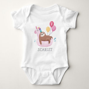 Cute Luiaard en Eenhoring 1e Verjaardag Baby Bodys Romper