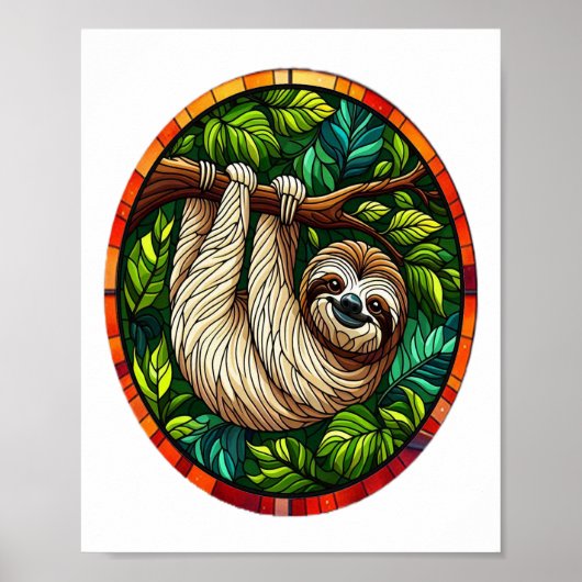 Cute Luiaard Glas in Lood Ornament Poster (Voorkant)
