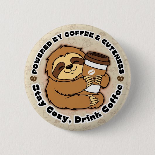 Cute Luiaard Koffie Liefhebber Knuffel Design Ronde Button 5,7 Cm (Voorkant)