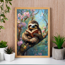 Cute Luiaard Leest een Boek Poster