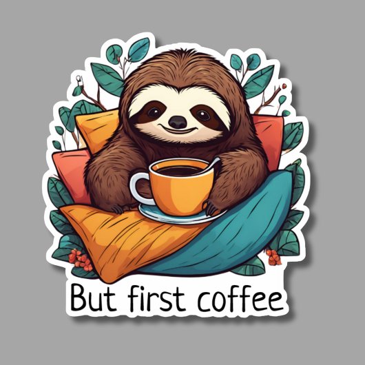 Cute Luiaard Maar Eerst Koffie Waterdicht Sticker