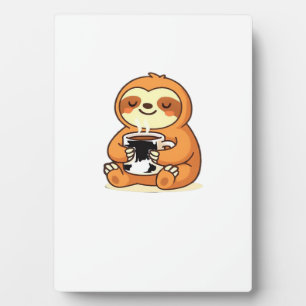 Cute Luiaard Ontspant met Warme Koffie Premium T-S Fotoplaat