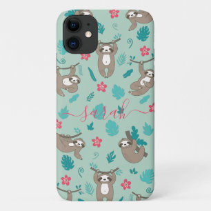 Cute Luiaard Patroon Gepersonaliseerde Naam Case-Mate iPhone Case