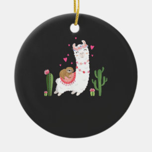 Cute Luiaard Ridding Llama Shirt Hart Valentijnsda Keramisch Ornament