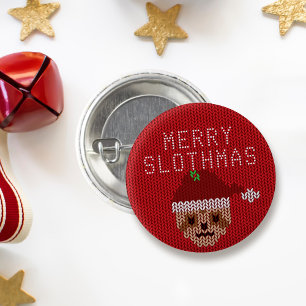 Cute Luiaard Rode Kerstman Luiaard Kerst Knop Ronde Button 3,2 Cm