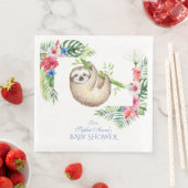 Cute Luiaard Tropische Bloemen Frame Baby Shower Servet (Insitu)