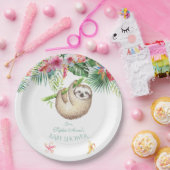 Cute Luiaard Tropische Bloemenboeket Jongen Baby S Papieren Bordje (Feest)