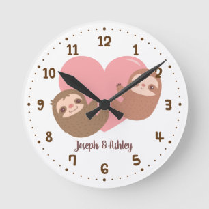 Cute Luiaards Knuffelen Hart, Wanddecoratie Ronde Klok