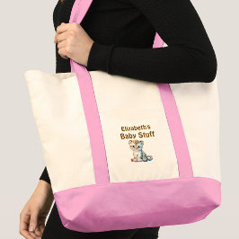 Cute luipaard baby spullen naam roze bruin tote bag