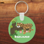 Cute luipaard die slaapt in boom cartoon illustrat sleutelhanger (Voorkant)