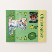 Cute luipaard foto naam groen geel kinderen legpuzzel (Horizontaal)