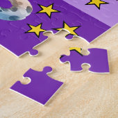 Cute luipaard foto naam paars geel kinderen legpuzzel (Zijkant)