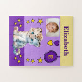 Cute luipaard foto naam paars geel kinderen legpuzzel (Horizontaal)
