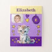 Cute luipaard foto naam paars geel kinderen legpuzzel (Verticaal)