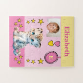 Cute luipaard foto naam roze geel kids legpuzzel (Horizontaal)