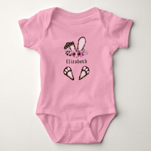Cute Luipaardprint Paashaas Oren Voeten Monogram Romper (Voorkant)