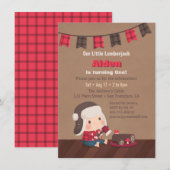 Cute Lumberjack 1st Birthday Party Invitations Kaart (Voorkant / Achterkant)