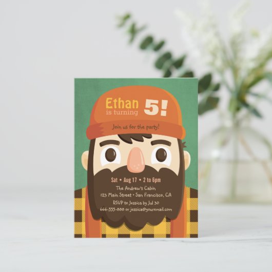 Cute Lumberjack Beard Boy Birthday Party nodigt ui Kaart (Staand voorkant)