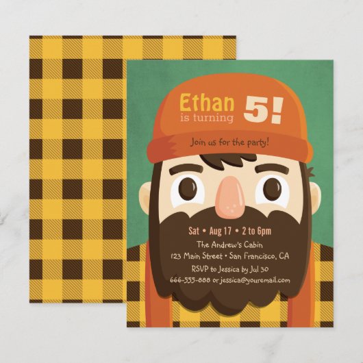 Cute Lumberjack Beard Boy Birthday Party nodigt ui Kaart (Voorkant / Achterkant)