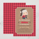 Cute Lumberjack Teddy Bear Birthday Party Invites Kaart (Voorkant / Achterkant)