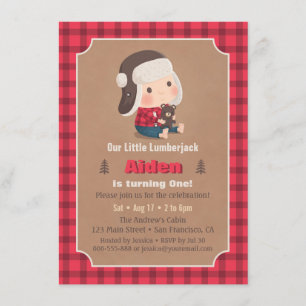 Cute Lumberjack Teddy Bear Birthday Party Invites Kaart