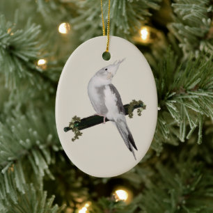 Cute Lutino Cockatiel Bird Ivy Perch Animal Keramisch Ornament