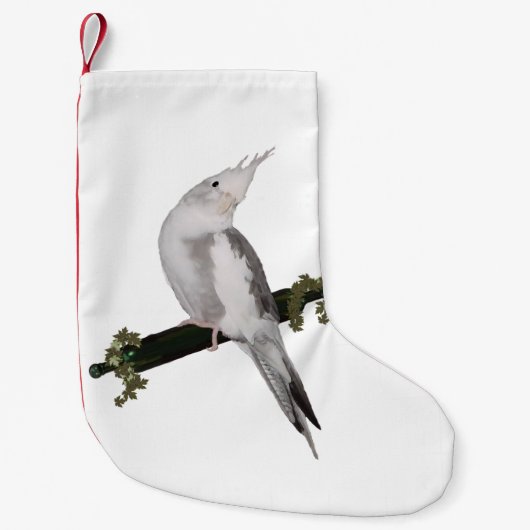 Cute Lutino Cockatiel Bird Ivy Perch Animal Kleine Kerstsok (Voorkant)