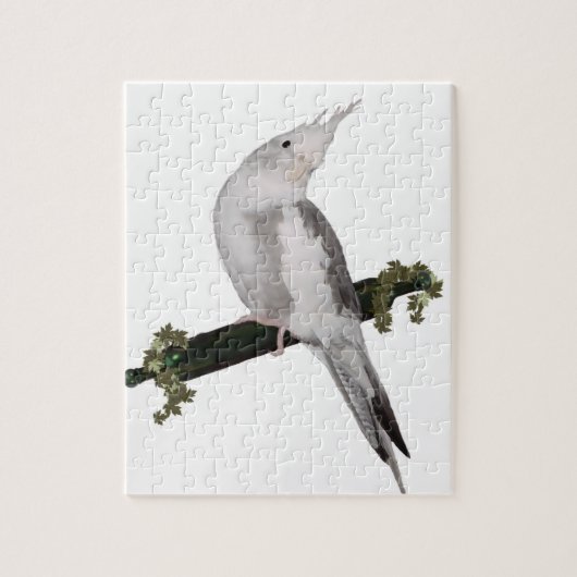 Cute Lutino Cockatiel Bird Ivy Perch Animal Legpuzzel (Verticaal)