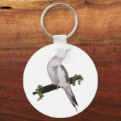 Cute Lutino Cockatiel Bird Ivy Perch Animal Sleutelhanger (Voorkant)