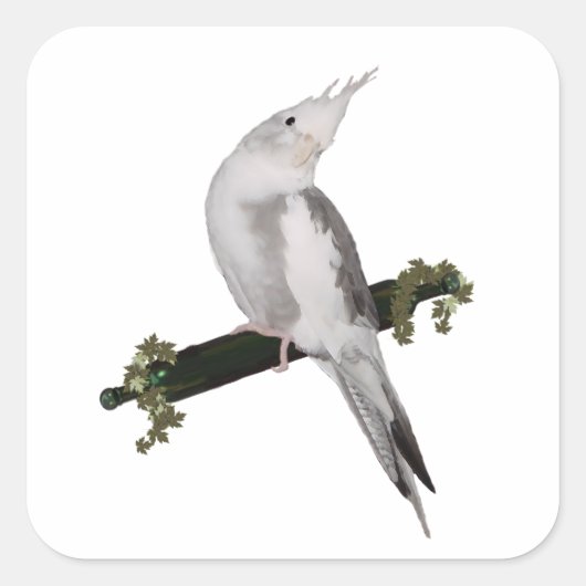 Cute Lutino Cockatiel Bird Ivy Perch Animal Vierkante Sticker (Voorkant)