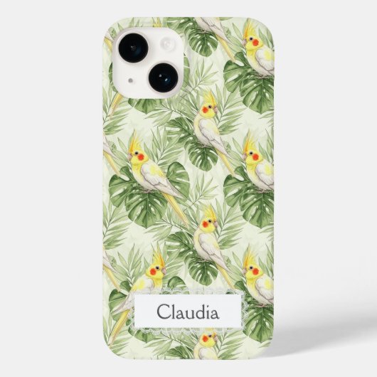 Cute Lutino Cockatiel Tropical Plants Custom   Case-Mate iPhone Case (Achterkant)
