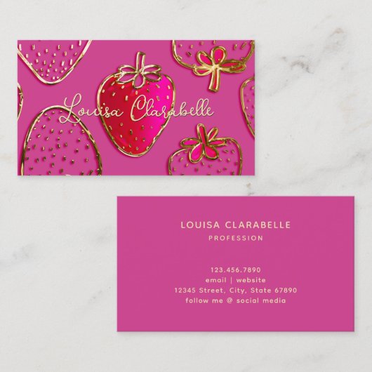Cute Luxury Strawberry Pattern Visitekaartje (Voorkant / Achterkant)