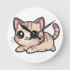 Cute Lying Tabby Kitten Kawaii Style Ronde Klok