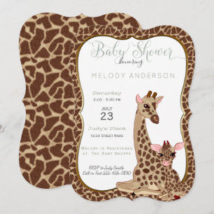 Cute Ma & Baby Giraffe Animal Theme Baby shower Kaart