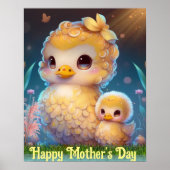 Cute Ma en Baby Duck in Garden Moederdag Art Poster (Voorkant)