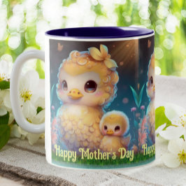Cute Ma en Baby Duck in Garden Moederdag Art Tweekleurige Koffiemok