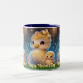 Cute Ma en Baby Duck in Garden Moederdag Art Tweekleurige Koffiemok (Center)