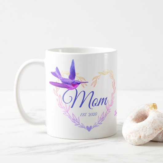 Cute Ma Heart Hummingbird Paars Pink Coffee Mok (Met donut)